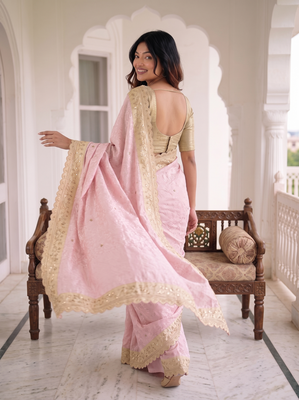 fascinating baby-pink c-pallu embroidery work & cutwork arco border kanjivarm silk blend indian designer saree 2