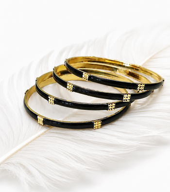 Gold-toned pearl bangle set with ruby & emerald stones set of 4 bangles, traditional design, festive wear. 1