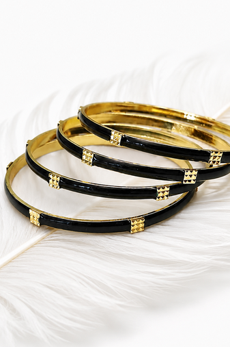 Gold-toned pearl bangle set with ruby & emerald stones set of 4 bangles, traditional design, festive wear.