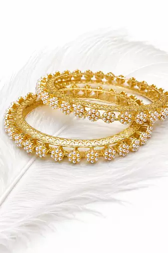 Silver-toned floral bangle set with red and green stones crystal embellished, marquise cut stones, set of 2 bangles.