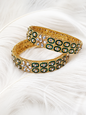 Rose gold crystal studded bangles set of 2 for women ab crystal stones, intricate chain design, festive wear. 1