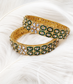 Rose gold crystal studded bangles set of 2 for women ab crystal stones, intricate chain design, festive wear.