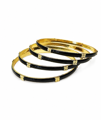Gold-toned pearl bangle set with ruby & emerald stones set of 4 bangles, traditional design, festive wear. 3