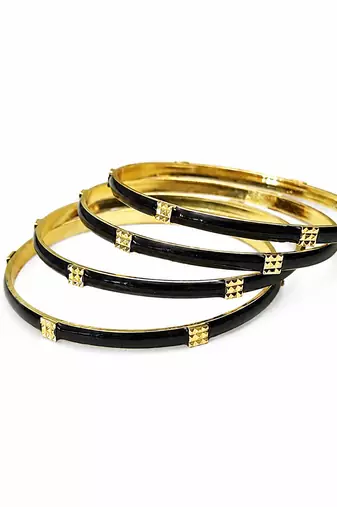 Gold-toned pearl bangle set with ruby & emerald stones set of 4 bangles, traditional design, festive wear.
