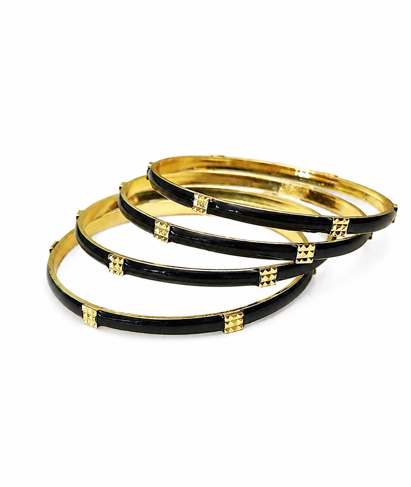 Gold-toned pearl bangle set with ruby & emerald stones set of 4 bangles, traditional design, festive wear.