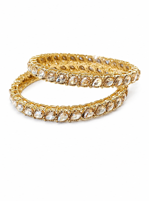 Gold-toned pearl bangle set with ruby & emerald stones set of 4 bangles, traditional design, festive wear. 3