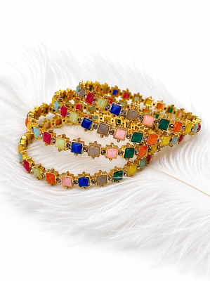 Gold-toned kundan bangles with teardrop stones, set of 2 filigree design, ethnic wear, white stone embellished. 1