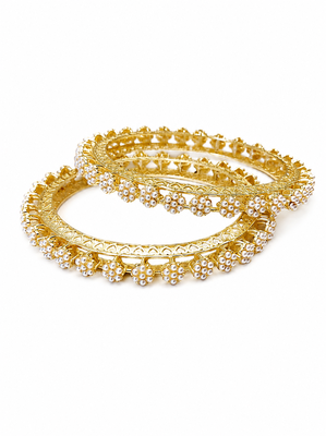 Silver-toned floral bangle set with red and green stones crystal embellished, marquise cut stones, set of 2 bangles. 3