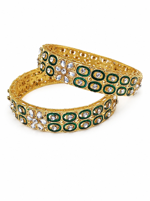 Rose gold crystal studded bangles set of 2 for women ab crystal stones, intricate chain design, festive wear. 3