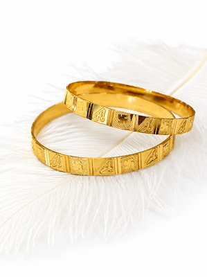 Gold-plated engraved bangles for women, set of 2 traditional design, floral engraving, ethnic wear, pair of bangles. 1