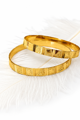 Gold-plated engraved bangles for women, set of 2 traditional design, floral engraving, ethnic wear, pair of bangles.