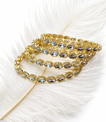 Gold-toned crystal bangles set of 4 for women kundan-style stones, stackable design, festive wear, hexagonal motifs.