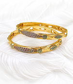 Gold-plated engraved bangles for women, set of 2 traditional design, floral engraving, ethnic wear, pair of bangles.