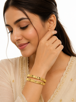 Gold-plated engraved bangles for women, set of 2 traditional design, floral engraving, ethnic wear, pair of bangles. 2