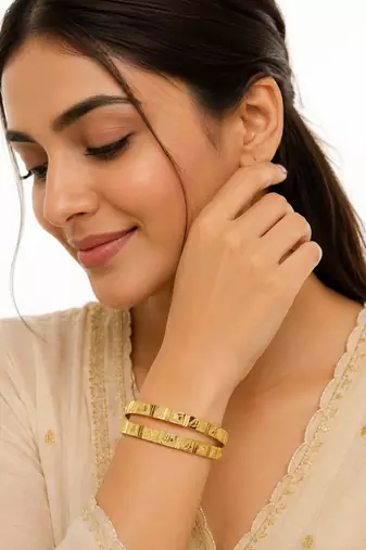 Gold-plated engraved bangles for women, set of 2 traditional design, floral engraving, ethnic wear, pair of bangles.