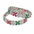 Silver-toned floral bangle set with red and green stones crystal embellished, marquise cut stones, set of 2 bangles.