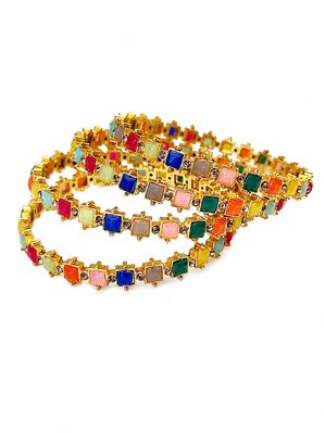 Gold-toned kundan bangles with teardrop stones, set of 2 filigree design, ethnic wear, white stone embellished. 3