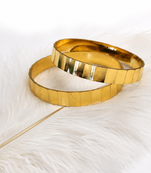 Gold-toned faceted bangle set of 2 for women geometric faceted design, mirror polish finish, stackable bangles.