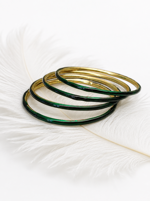 Gold-toned crystal studded bangles set of 4 for women rhinestone embellished, stackable design, zigzag chain pattern. 1