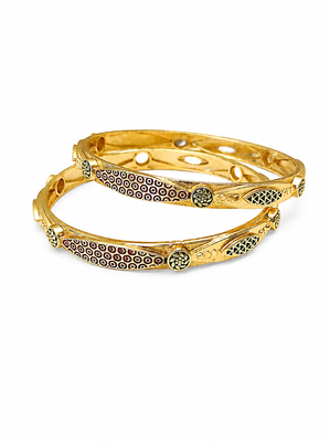 Gold-plated engraved bangles for women, set of 2 traditional design, floral engraving, ethnic wear, pair of bangles. 3