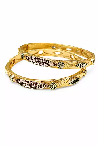 Gold-plated engraved bangles for women, set of 2 traditional design, floral engraving, ethnic wear, pair of bangles.