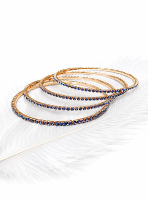 Blue crystal studded rose gold bangles, set of 4 stackable design, women's jewellery. 1