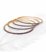 Blue crystal studded rose gold bangles, set of 4 stackable design, women's jewellery.