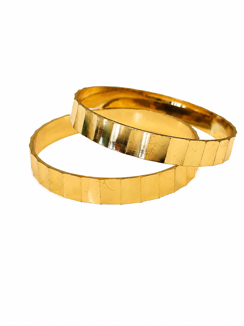 Gold-toned faceted bangle set of 2 for women geometric faceted design, mirror polish finish, stackable bangles.
