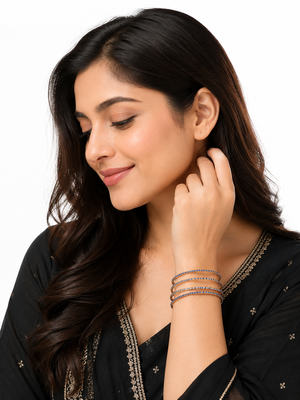 Blue crystal studded rose gold bangles, set of 4 stackable design, women's jewellery. 2