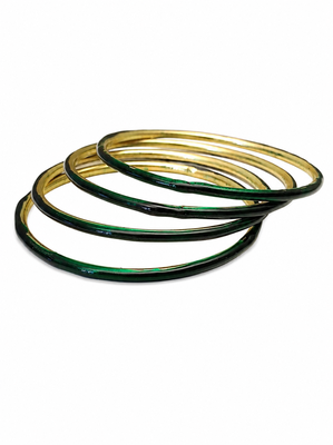 Gold-toned crystal studded bangles set of 4 for women rhinestone embellished, stackable design, zigzag chain pattern. 3