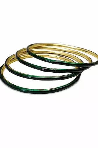 Gold-toned crystal studded bangles set of 4 for women rhinestone embellished, stackable design, zigzag chain pattern.
