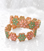 Crystal centre stone, set of 2 bangles, flower motif design, women's jewellery, festive wear