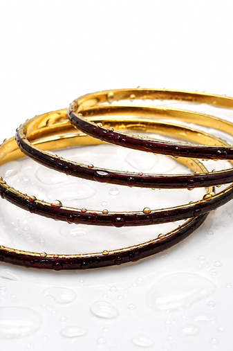Gold-toned maroon enamel bangle set for women, set of 4 enamel finish, stackable design.