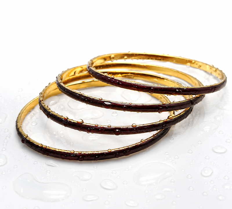 Gold-toned maroon enamel bangle set for women, set of 4 enamel finish, stackable design.