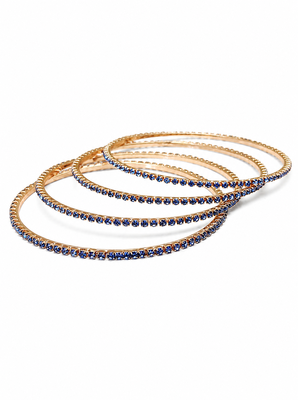 Blue crystal studded rose gold bangles, set of 4 stackable design, women's jewellery. 3