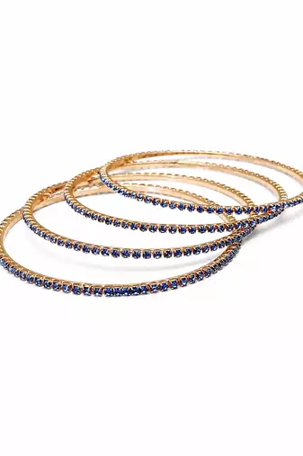 Blue crystal studded rose gold bangles, set of 4 stackable design, women's jewellery.