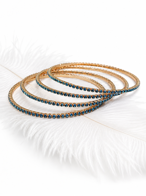 Stackable design, women's jewellery, teal blue stones, slim band style, festive wear 1