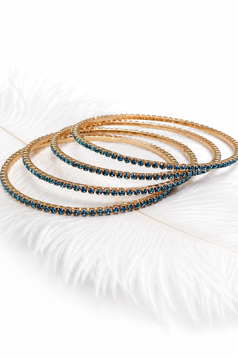 Stackable design, women's jewellery, teal blue stones, slim band style, festive wear