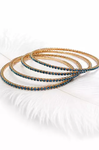 Stackable design, women's jewellery, teal blue stones, slim band style, festive wear
