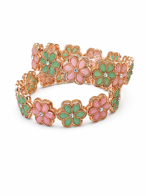 Crystal centre stone, set of 2 bangles, flower motif design, women's jewellery, festive wear 3