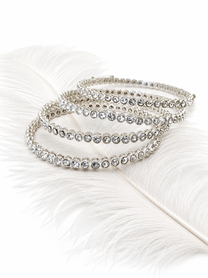 Set of 4 bangles, round cut crystals, stackable design, bridal wear, silver finish 1