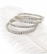 Set of 4 bangles, round cut crystals, stackable design, bridal wear, silver finish