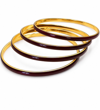 Gold-toned maroon enamel bangle set for women, set of 4 enamel finish, stackable design. 3