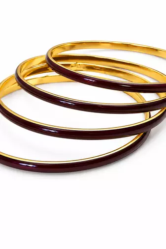 Gold-toned maroon enamel bangle set for women, set of 4 enamel finish, stackable design.