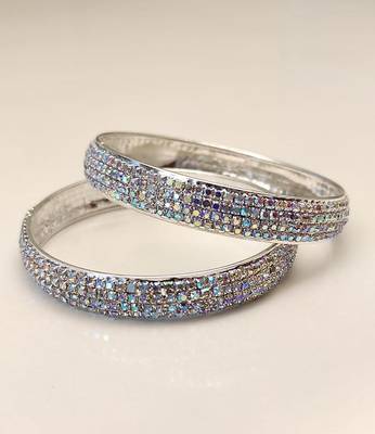 Crystal rhinestone bangles for women, silver-toned, set of 2 1