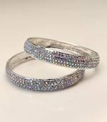 Crystal rhinestone bangles for women, silver-toned, set of 2