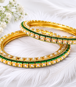 Pearl embellished, green enamel work bangle set