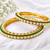 Pearl embellished, green enamel work bangle set