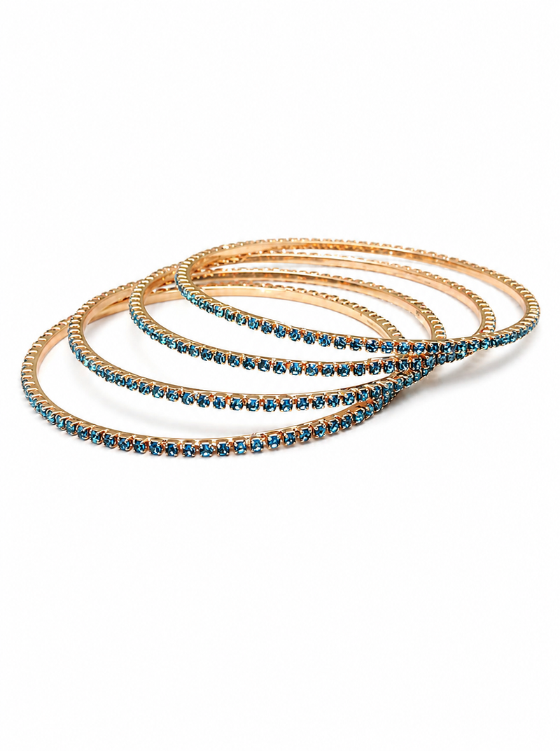 Stackable design, women's jewellery, teal blue stones, slim band style, festive wear