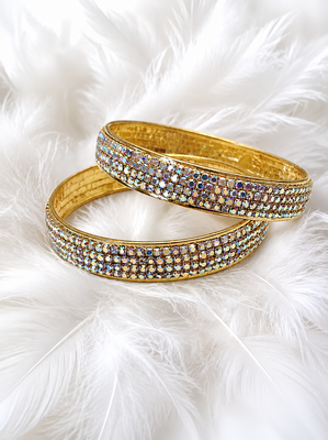 Gold-toned crystal rhinestone bangle set of 2 for women 1